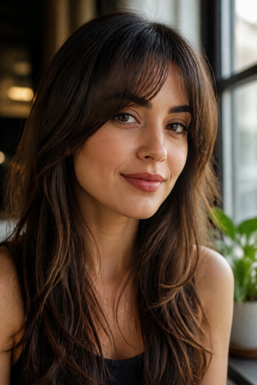 Portrait of crescent bangs softening the jawline with a gentle arc