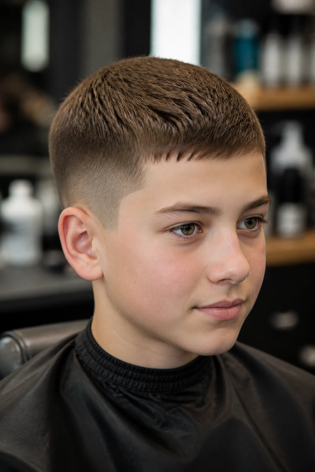 Boy with crew cut and tapered sides