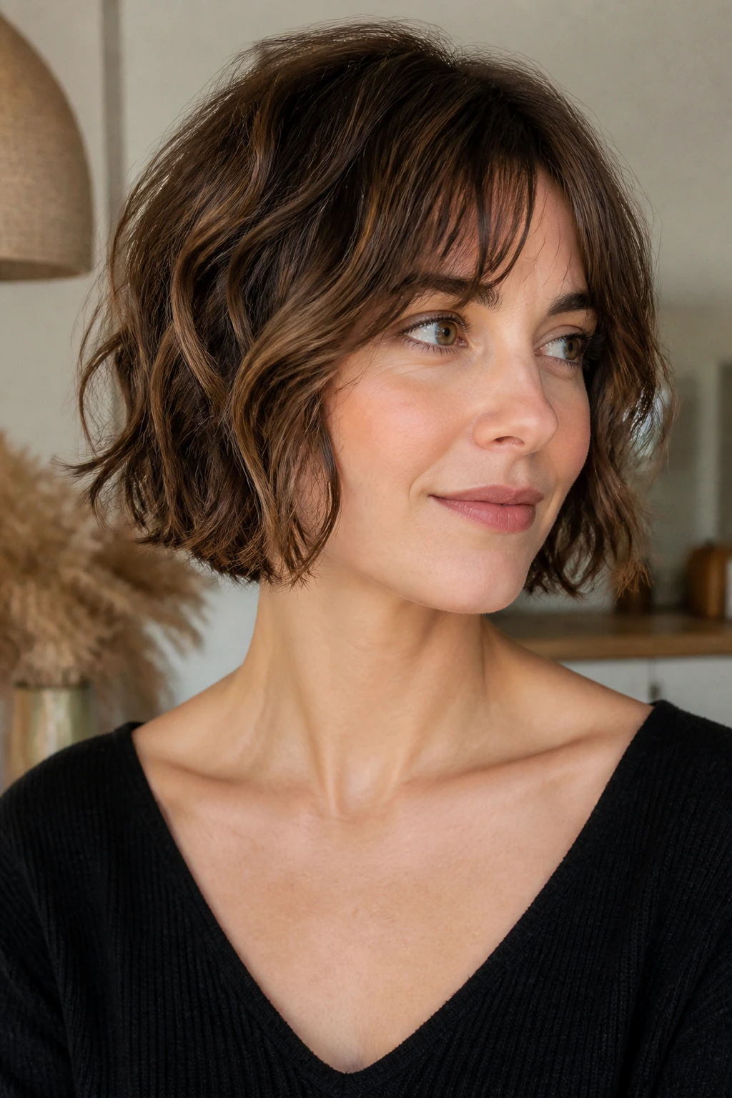 Close-up of crisp bob hemline at the jaw on a real person
