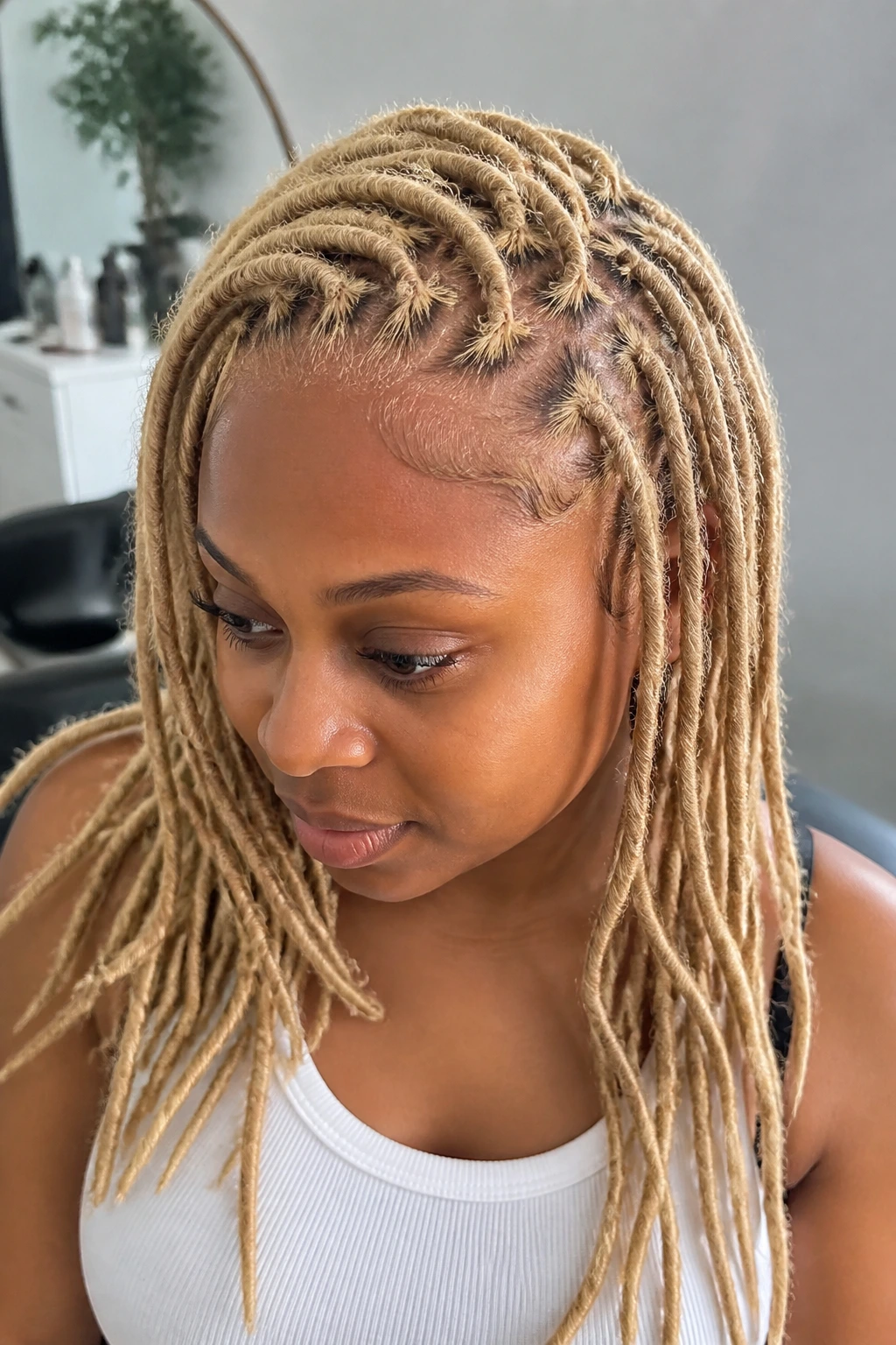 Real Black woman with blonde crochet loc installation portrait