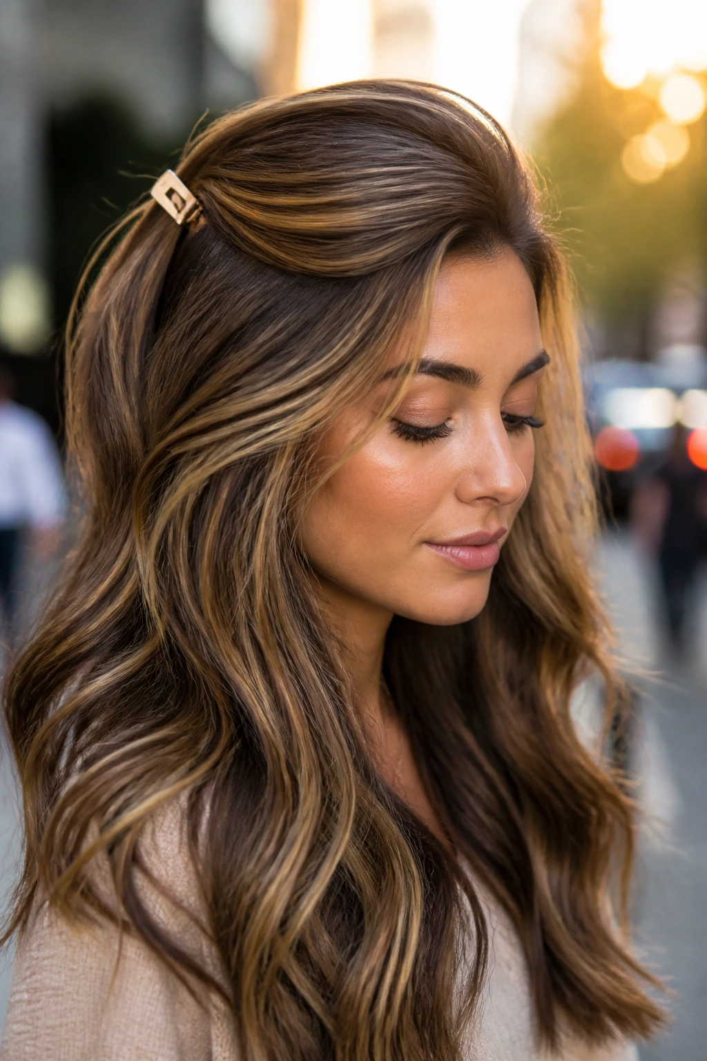 Close-up of a real person with Crown-Clip Lift and Loose Lengths hair