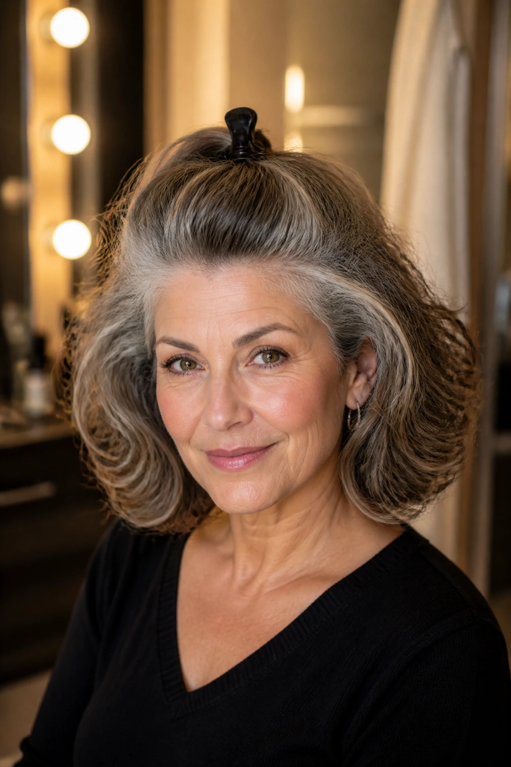 Real woman with crown-clipped blowout and full sides