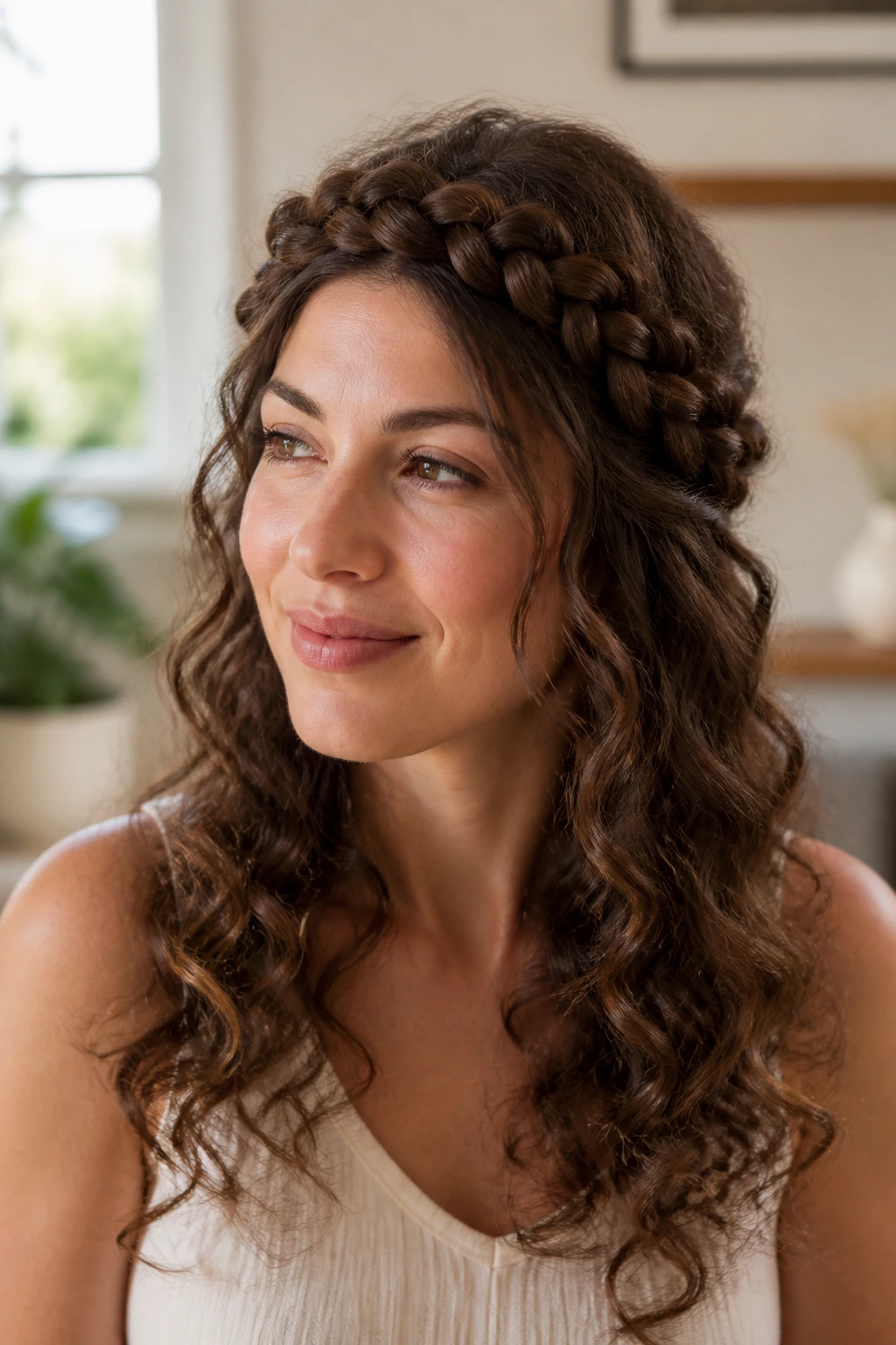 Close-up of a person wearing a crown halo braid for different hair types