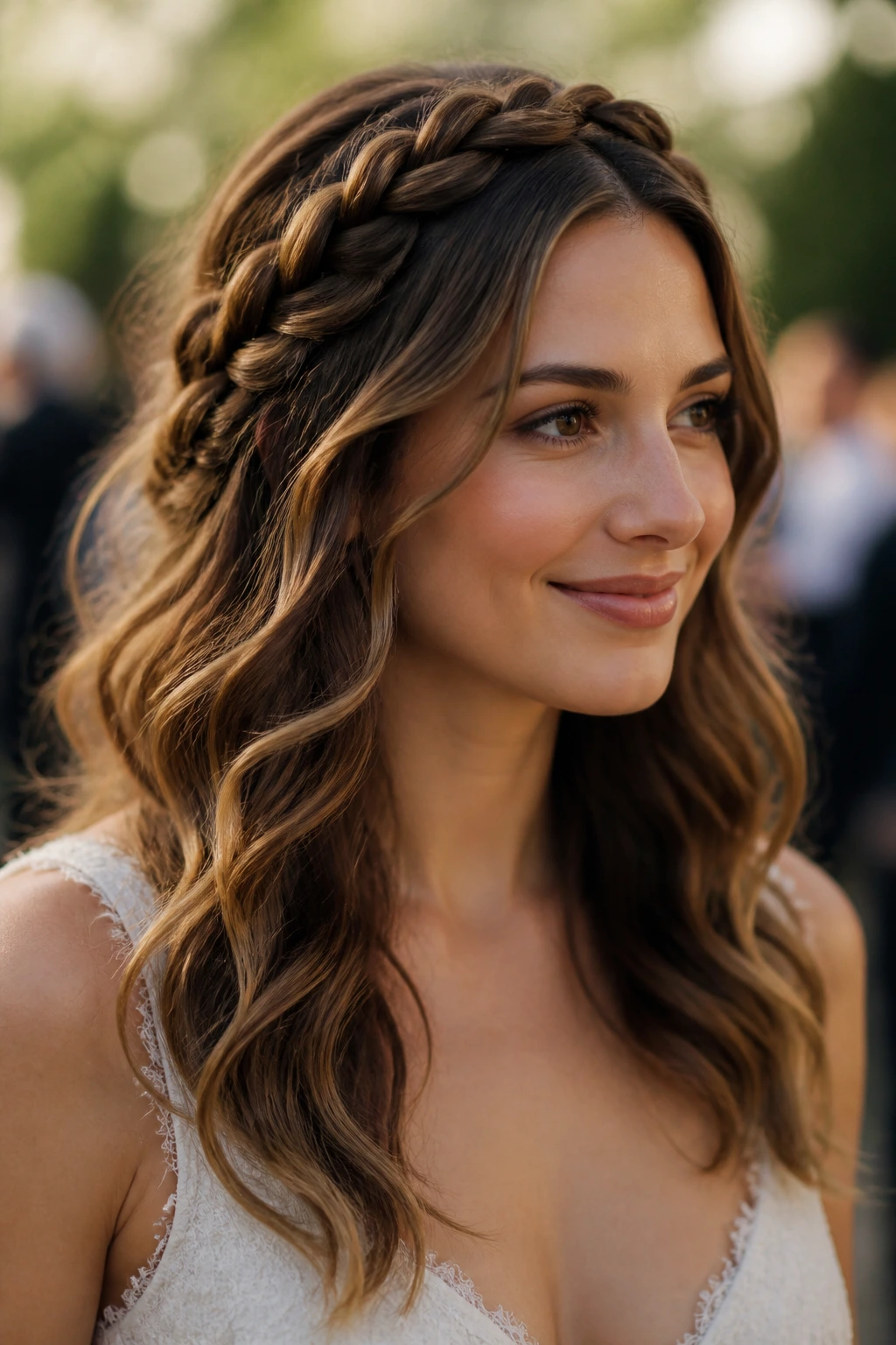 Portrait of a real person with crown halo waves hairstyle