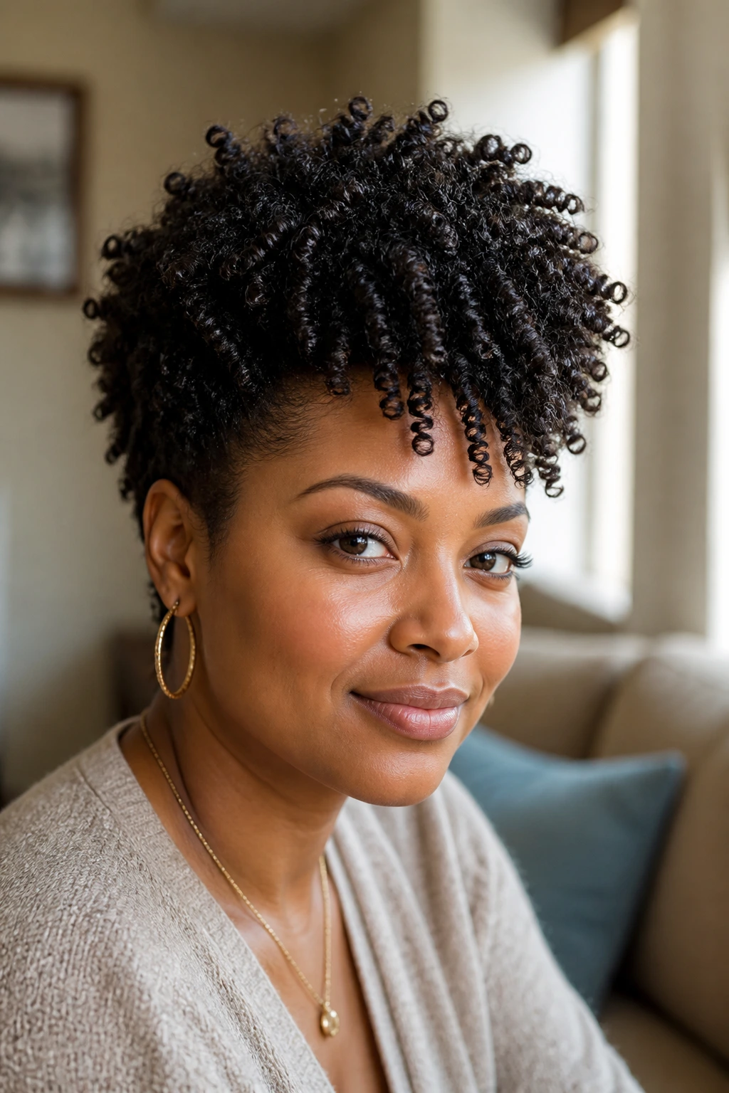 Close-up of crown-heavy twist-out on a real person with crown lift