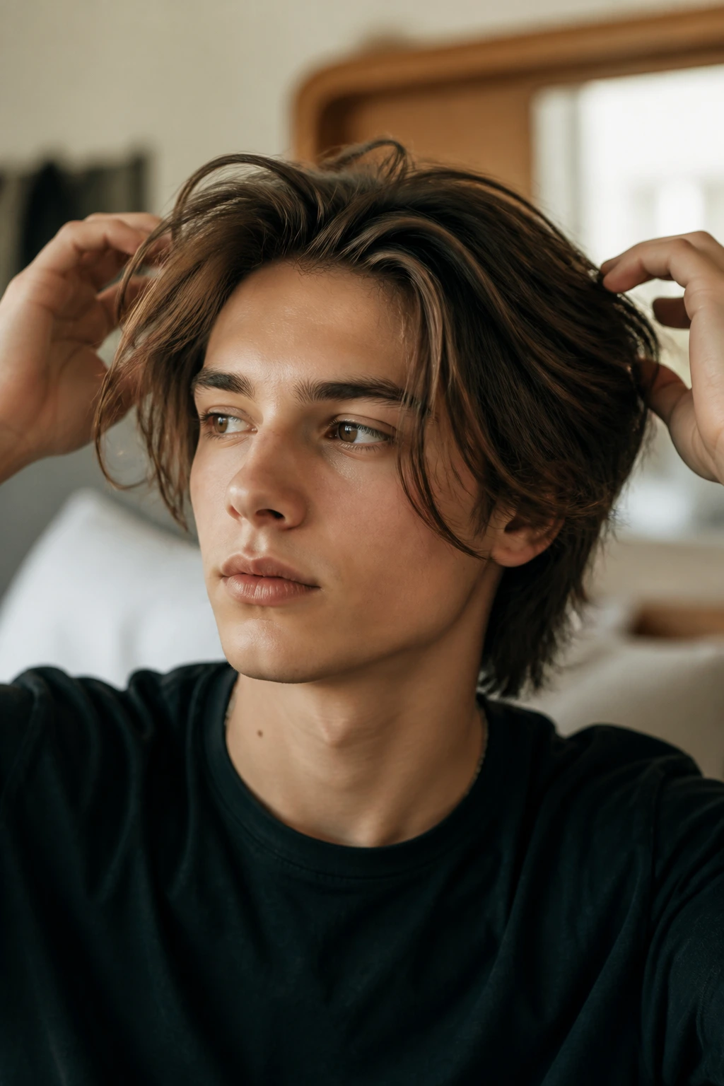 Portrait of a boy with crown lift and feathered ends to add texture