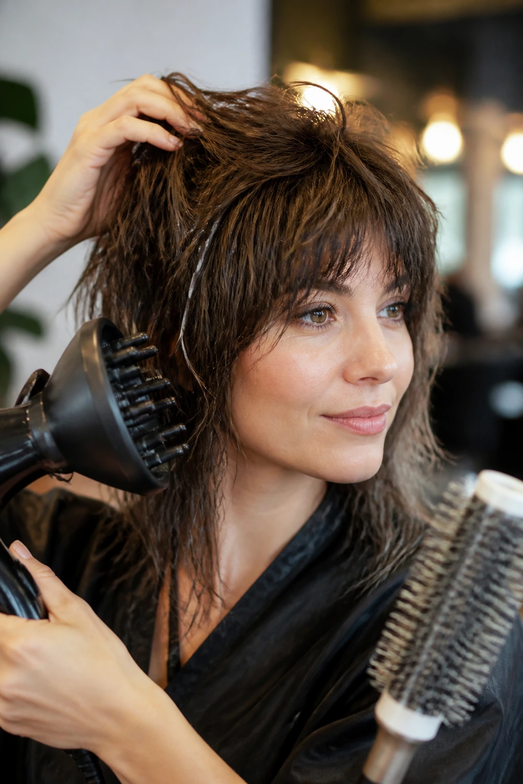 Portrait of real person with crown lifted and shag hair styled