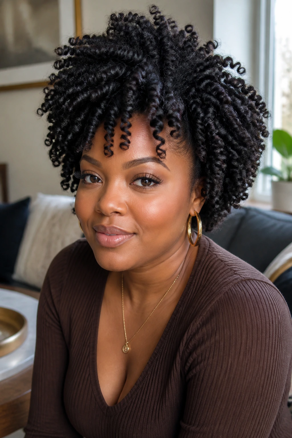Real person with crown-volume twist-out hairstyle