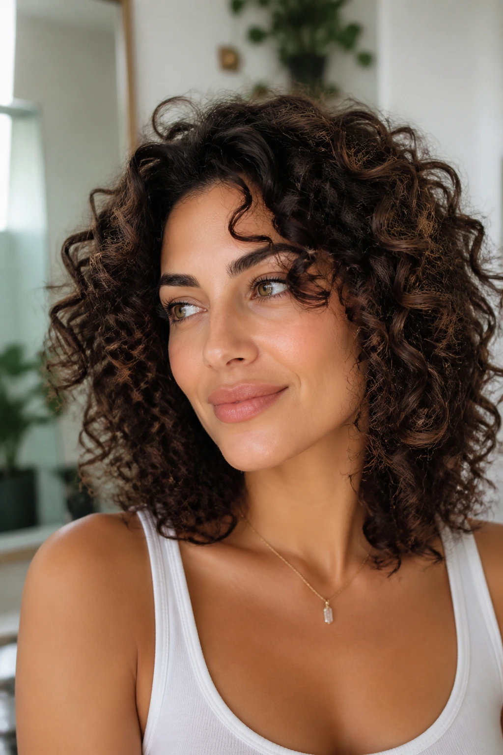 Real person with defined curls showing product- and cut-based shaping
