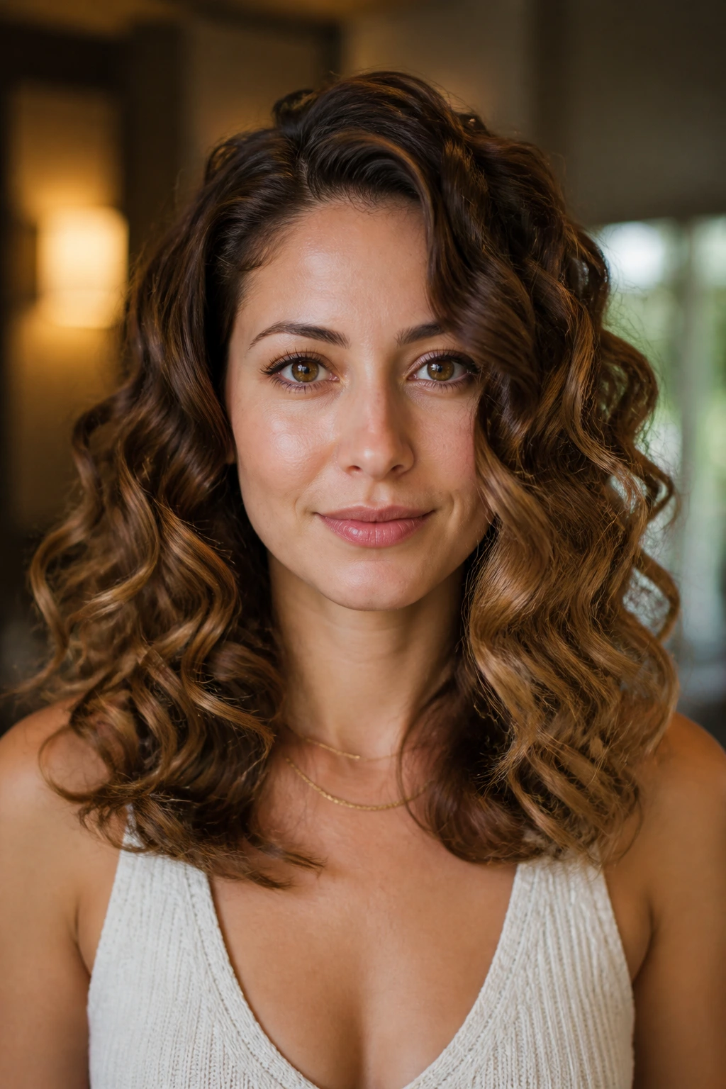 Portrait showing subtle curl finish differences on a real person's hair