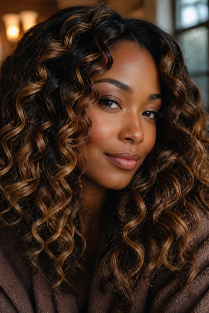 18 Winter Highlights for Deep Skin Tones with Loose Curls