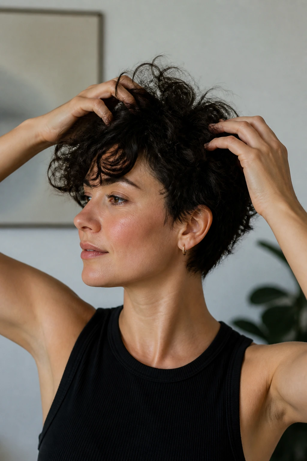 Portrait of person with short rocker haircut receiving maintenance tips