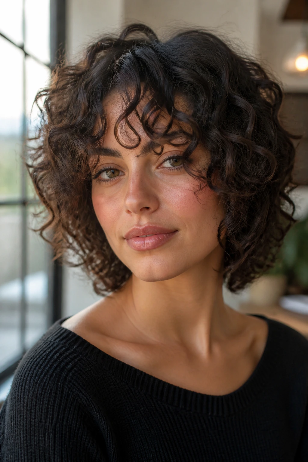 Real person with curls showing front layers that preserve curl pattern.