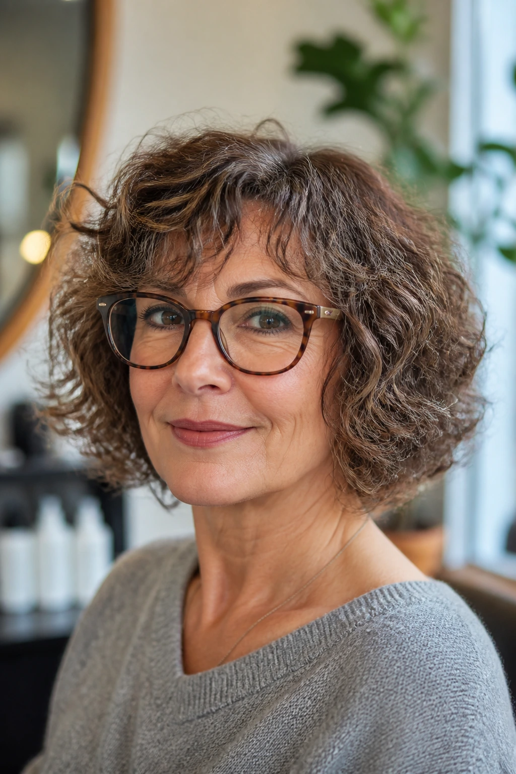 Portrait of a woman with a bob and glasses