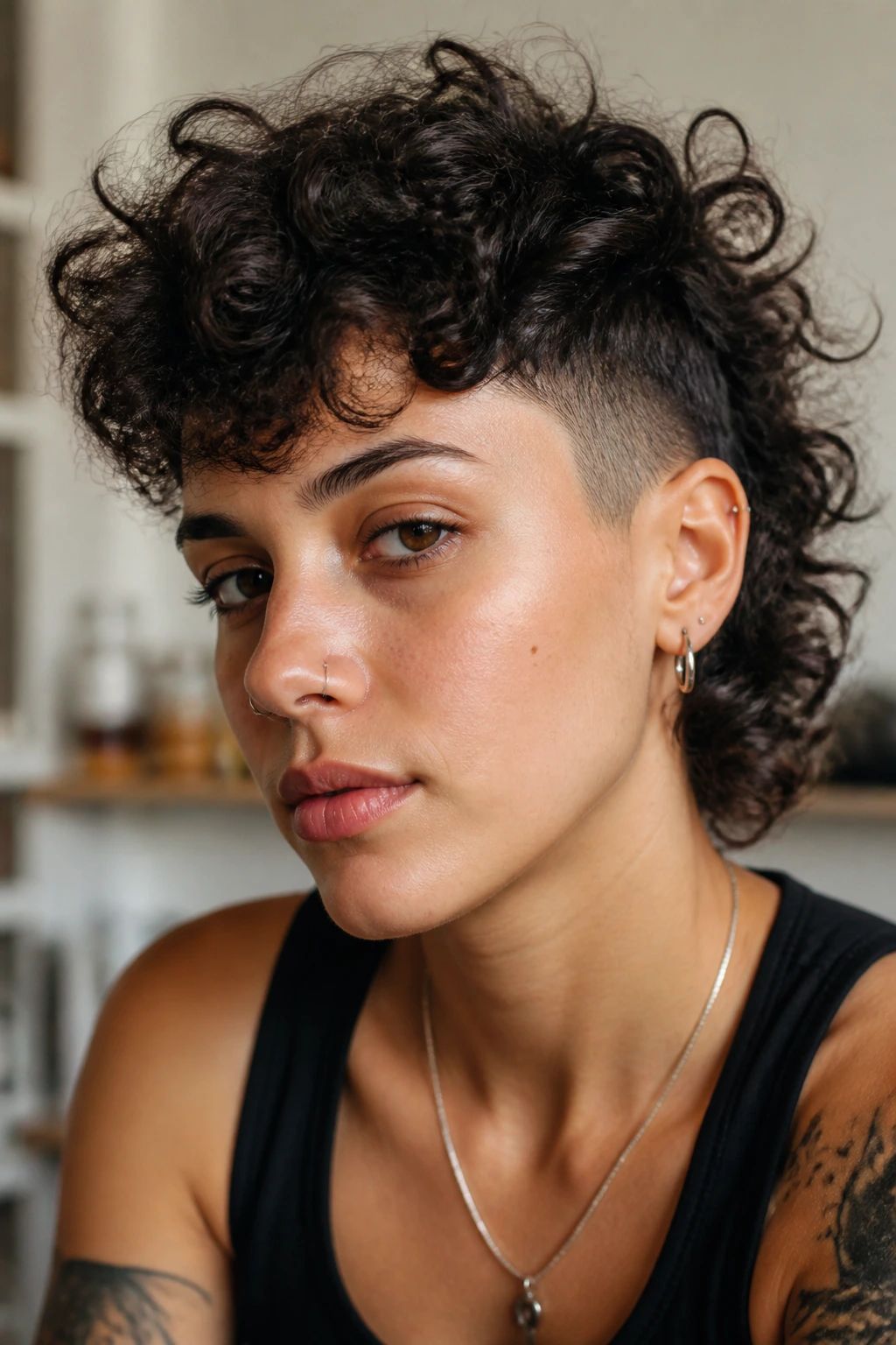 Portrait of person with versatile curly haircut