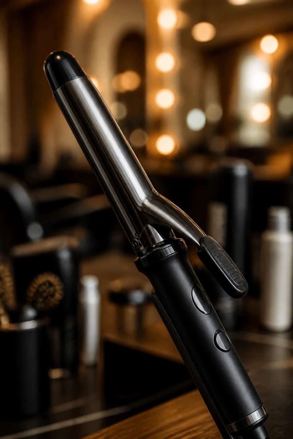 Macro shot of curling iron as an essential hairstyling tool.