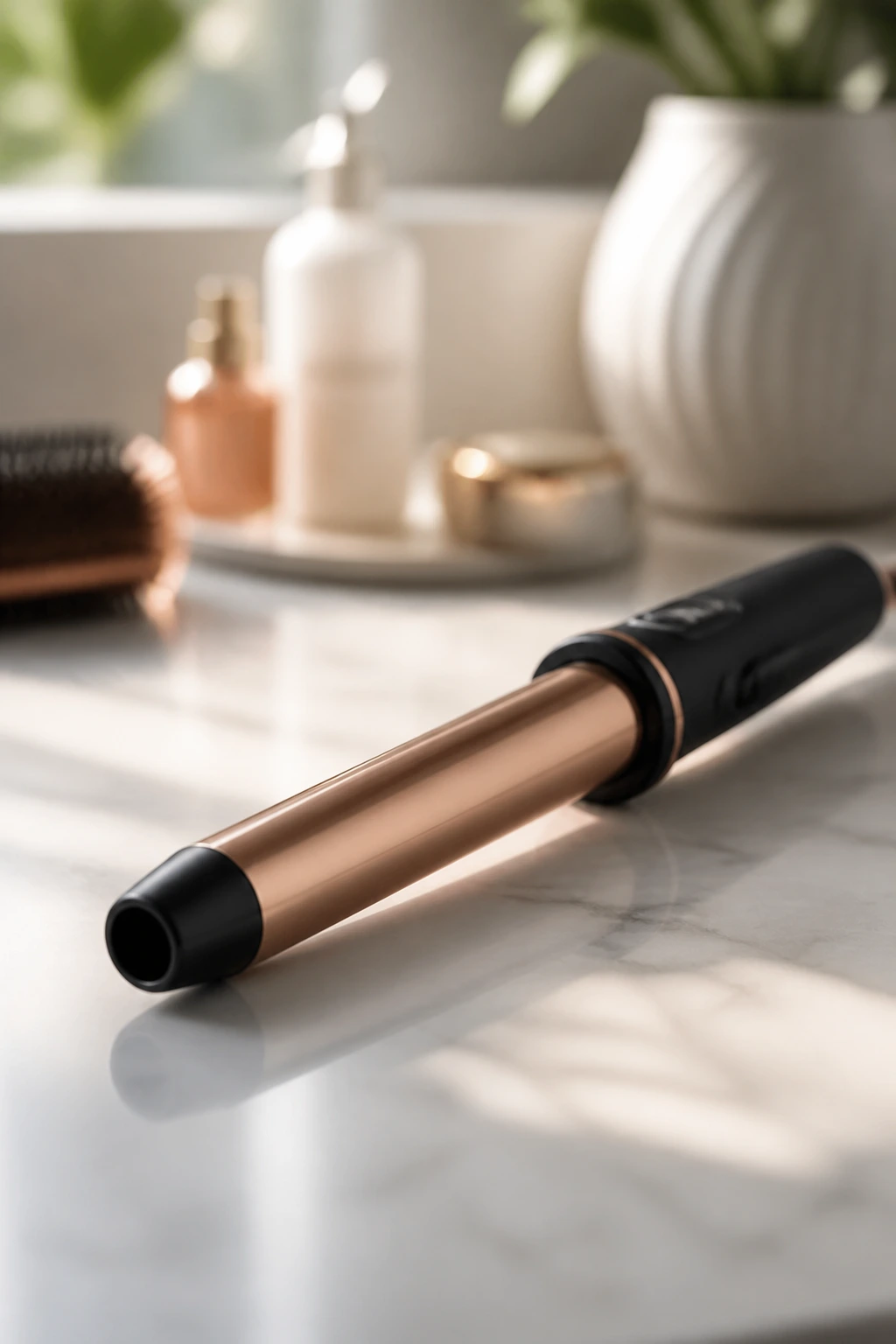Close-up of a 1-inch curling wand on a clean surface