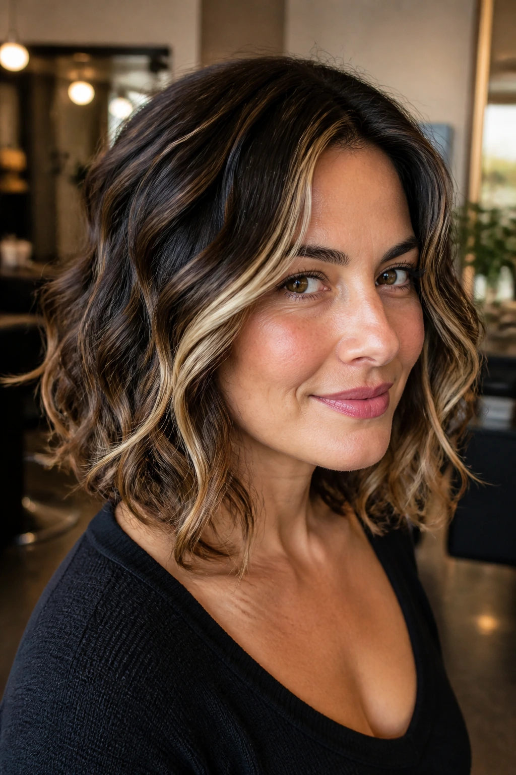 Collarbone-length curly bob with refreshed front money piece