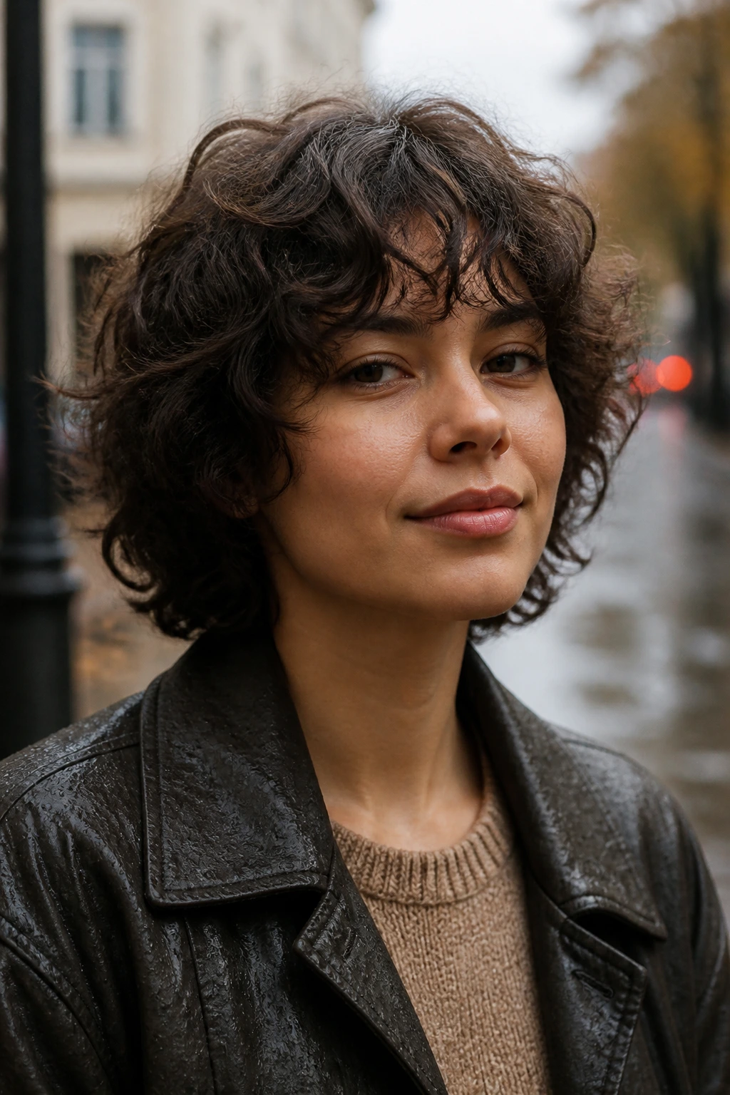 Portrait showing curly crop with curtain bangs illustrating why it works