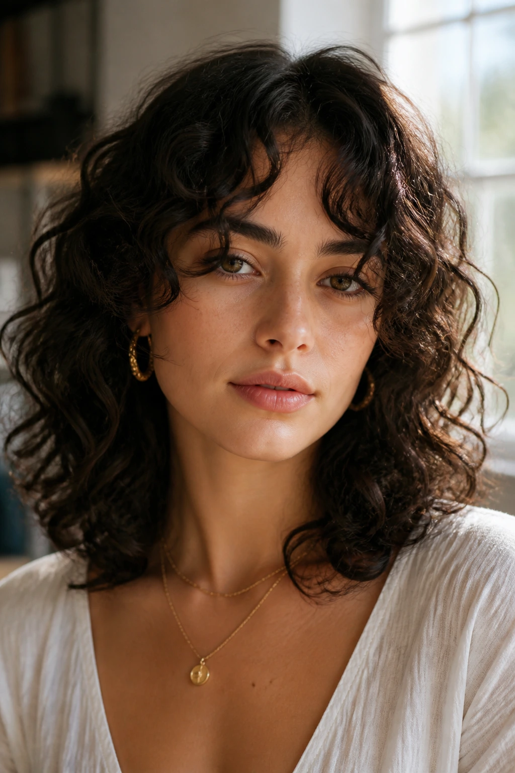Curly curtain fringe on a real person