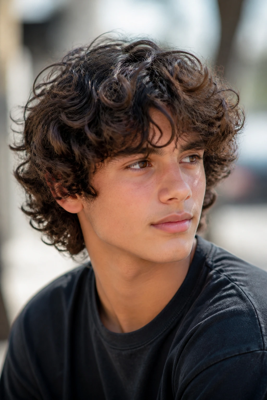 Real boy with curly flow layers haircut showing defined curls