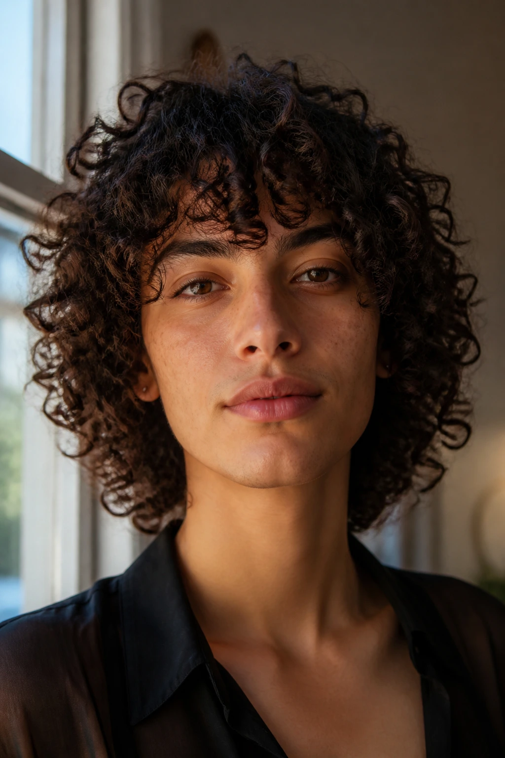 Close-up of a real person showing well-defined curly shape for an intentional haircut