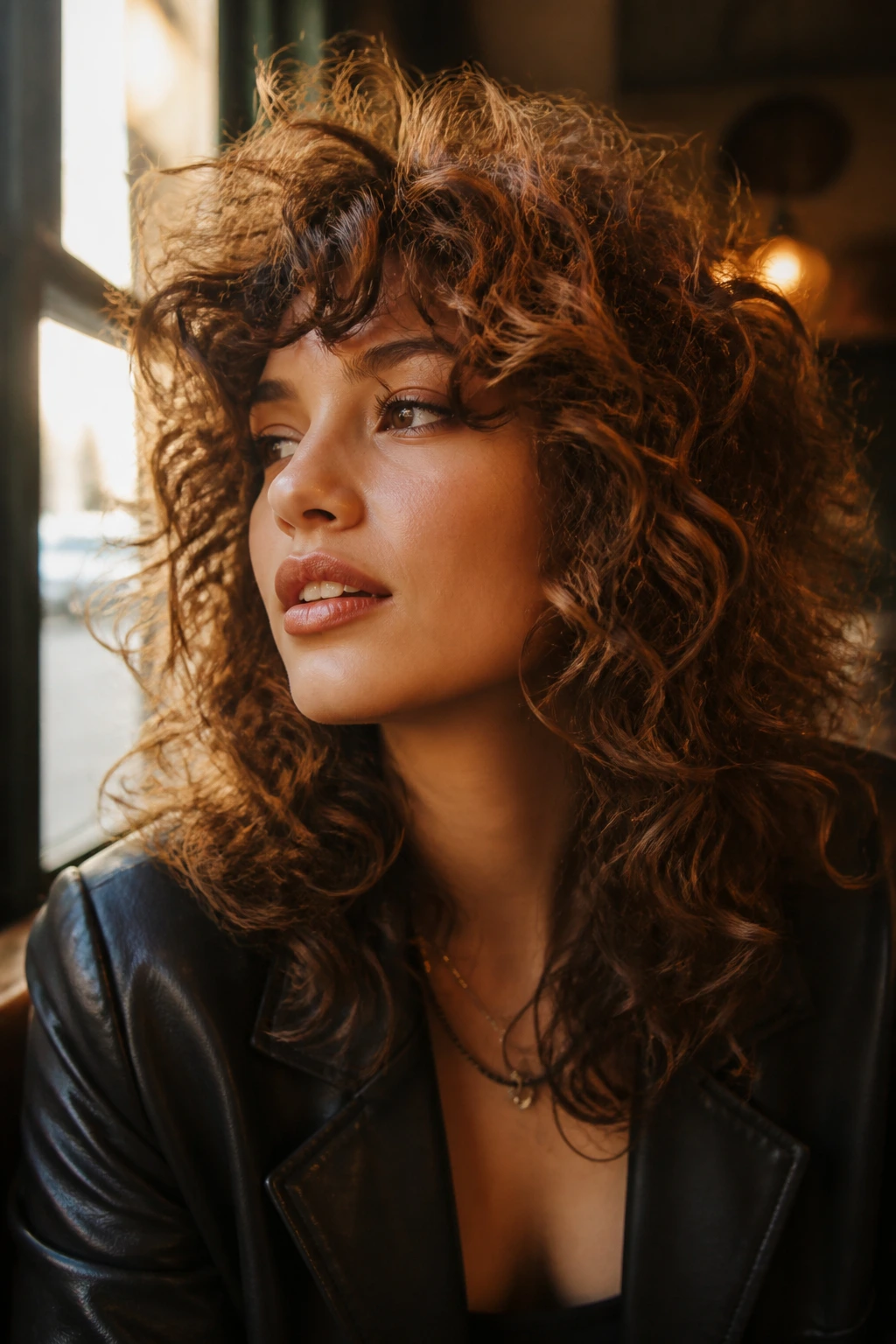 Close-up of a real woman's curls forming an interesting silhouette