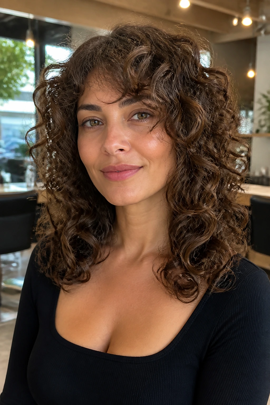 Close-up portrait of a person with a U-shaped haircut and tapered sides framing the face.