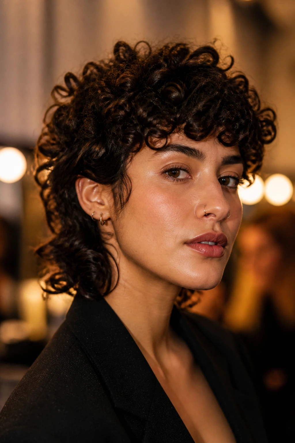 Close-up portrait of a real person with a bold curly haircut suitable for a big day.
