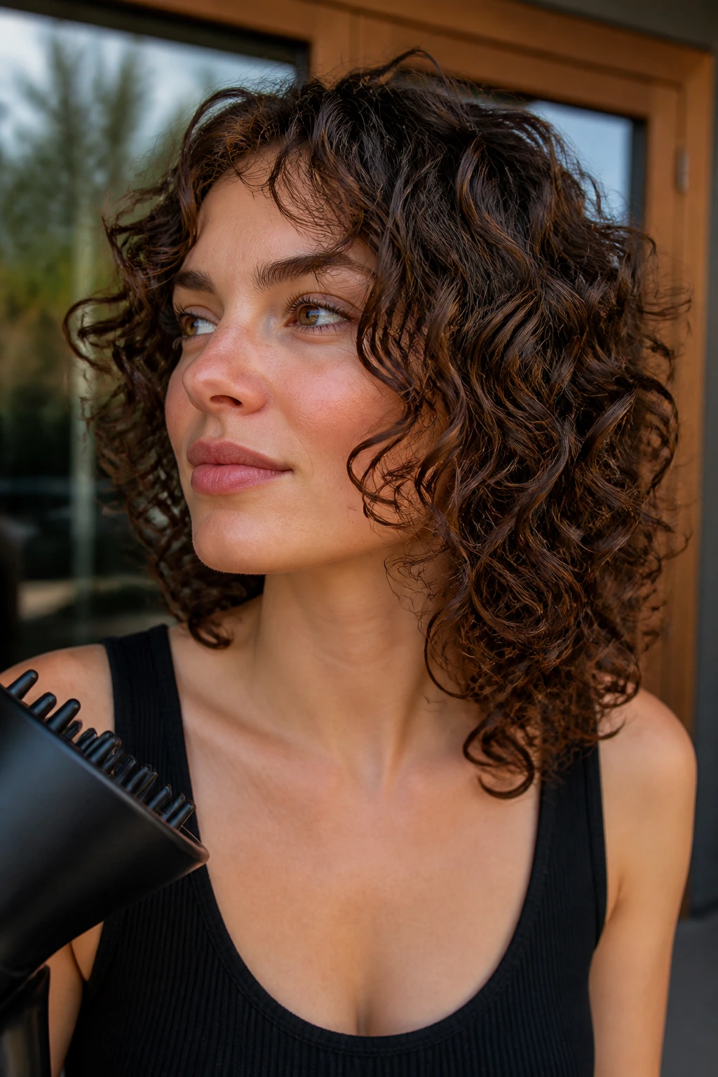 Close-up of a real person with curly hair cut dry for shape