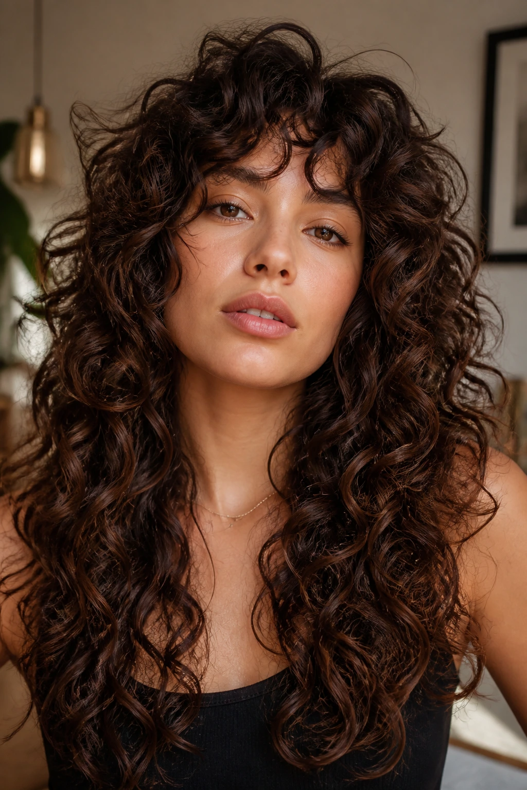 Real woman with curly layers keeping bottom full and defined curls.