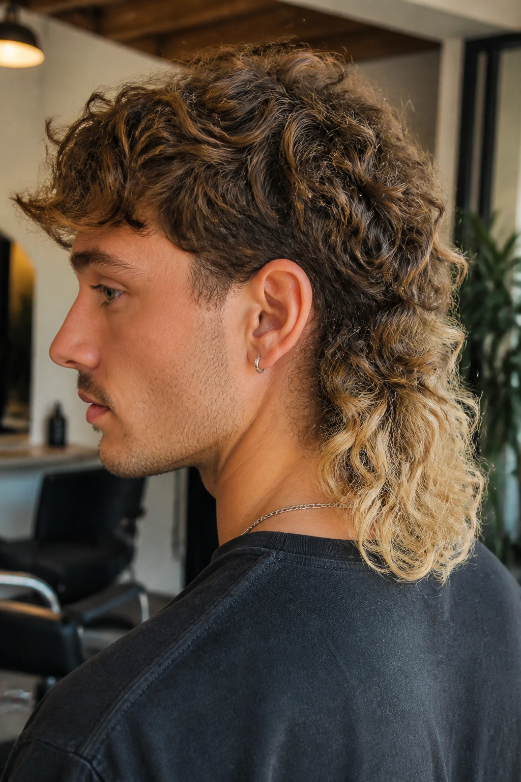 Real person profile with curly mullet and bleached ends