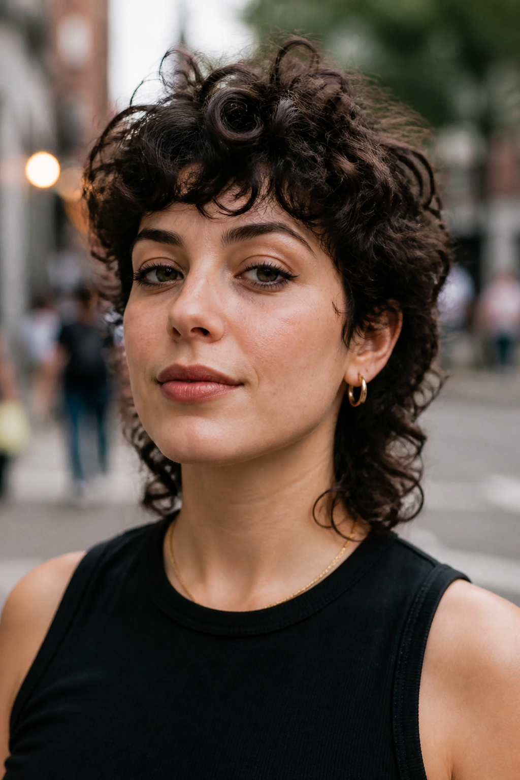 Real woman with a soft curly mullet