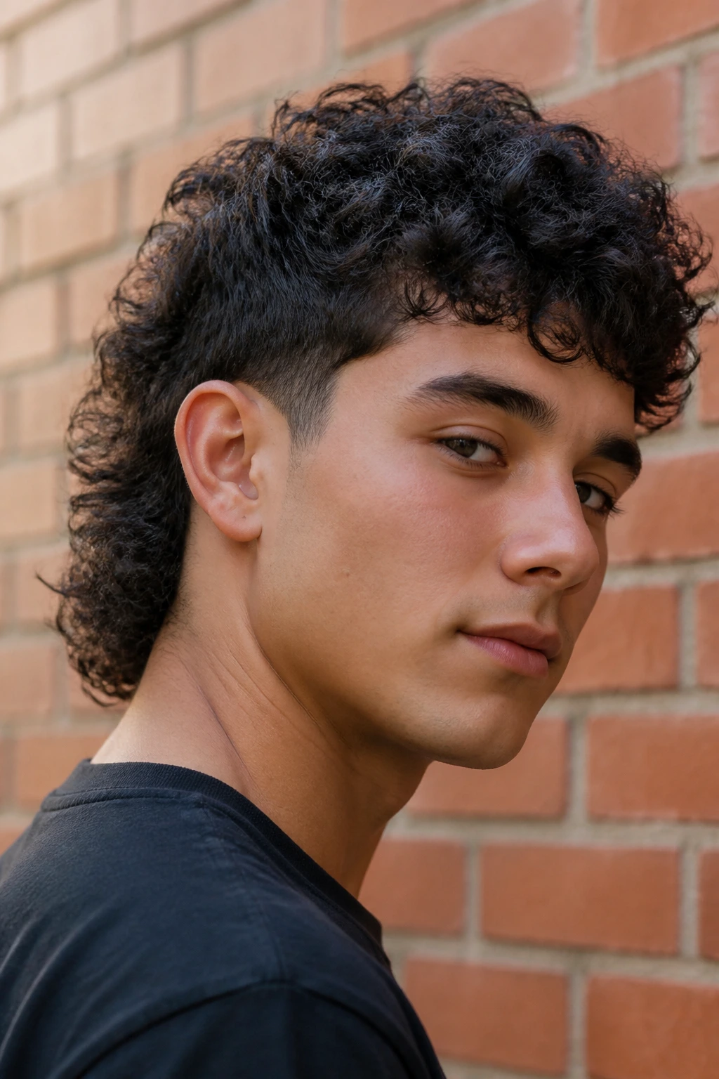 Portrait of a person with curly mullet and tapered nape