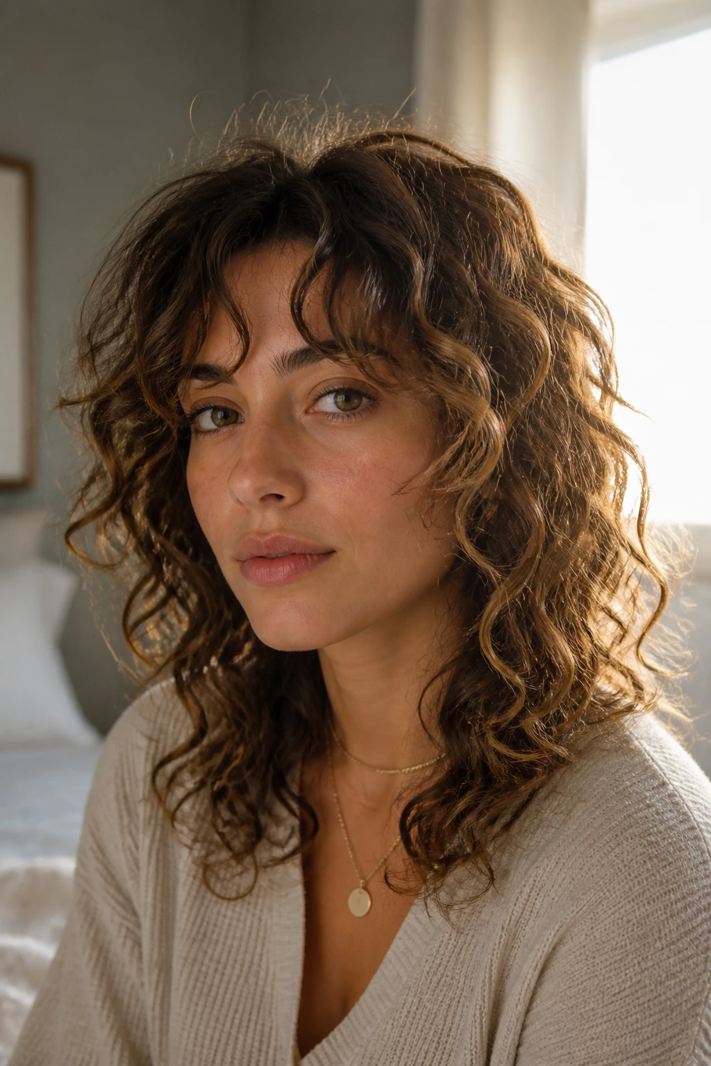 Morning-ready curly shag hairstyle on real person