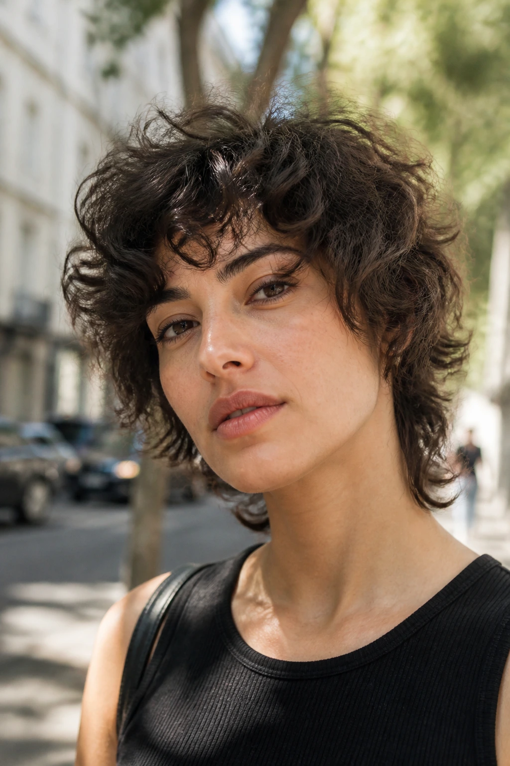Close-up of curly wolf cut cropped on a real person.