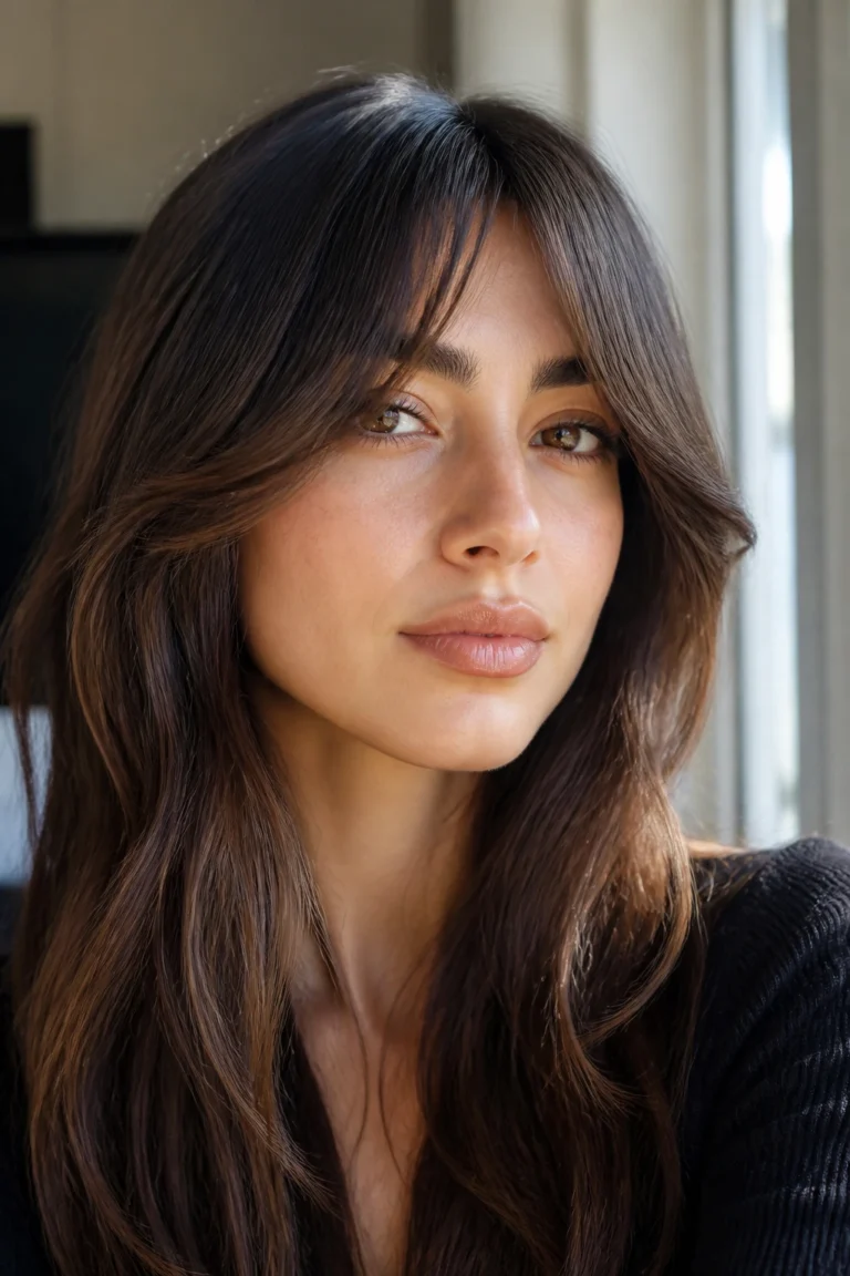 25 Long Bangs for Thick Hair and Heart-Shaped Faces
