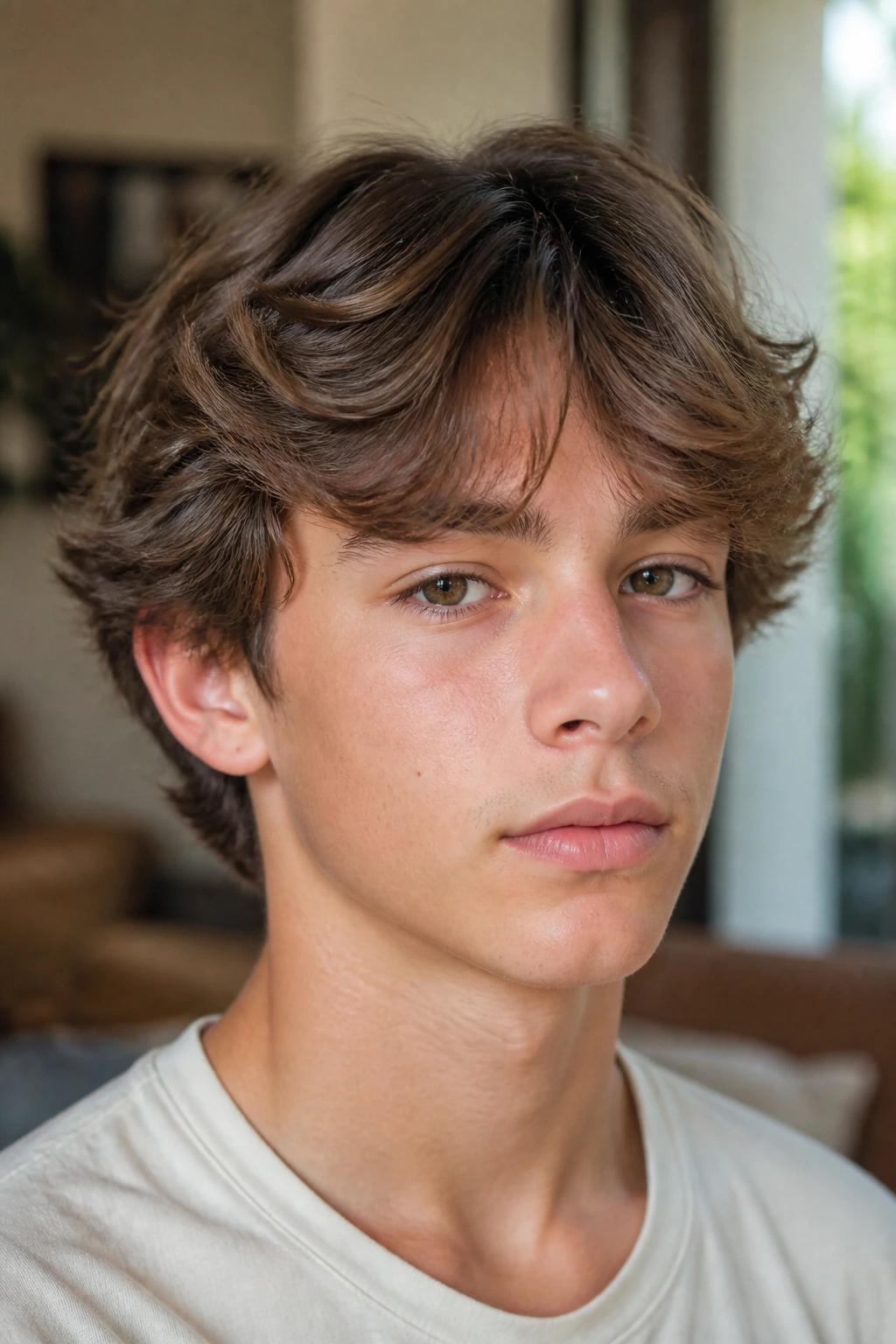 Boy with curtain bangs softly framing the face