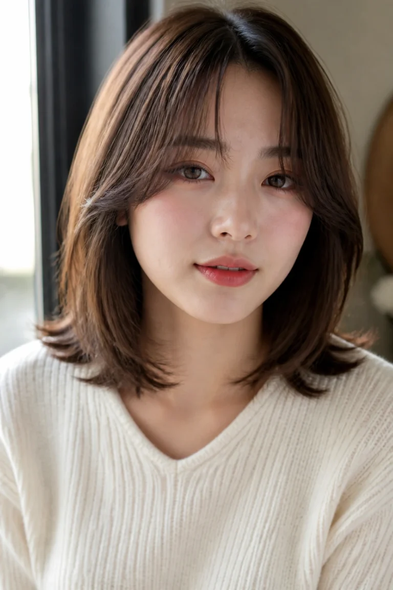 25 Korean Long Bobs with Bangs for Round Faces