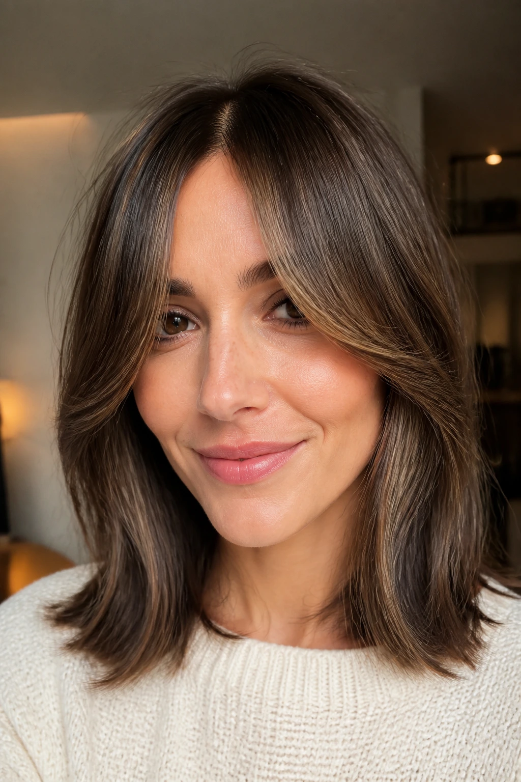 Portrait of a cocoa lob with curtain fringe draping softly
