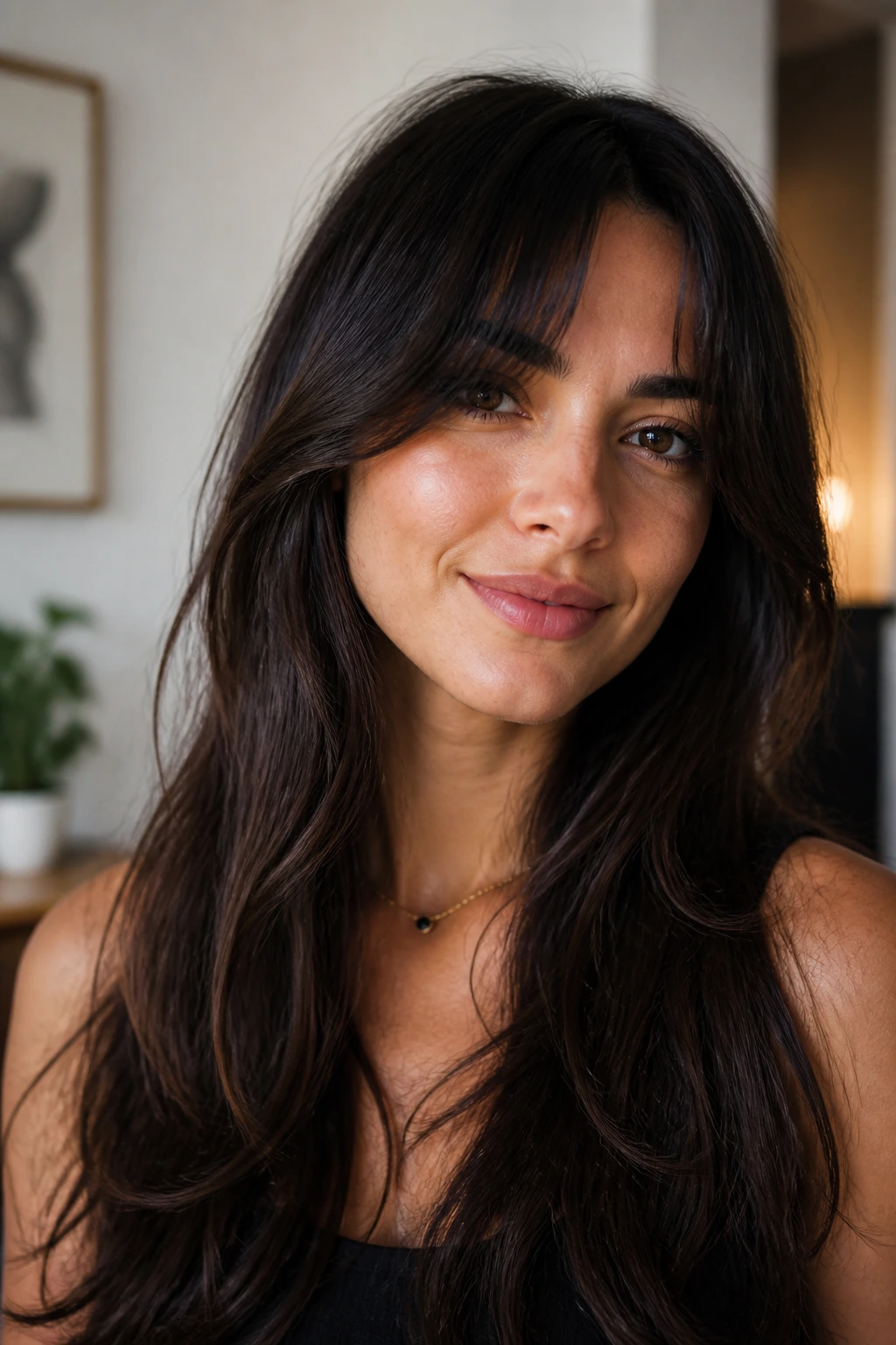 Real person with versatile sweeping bangs in a soft curtain style