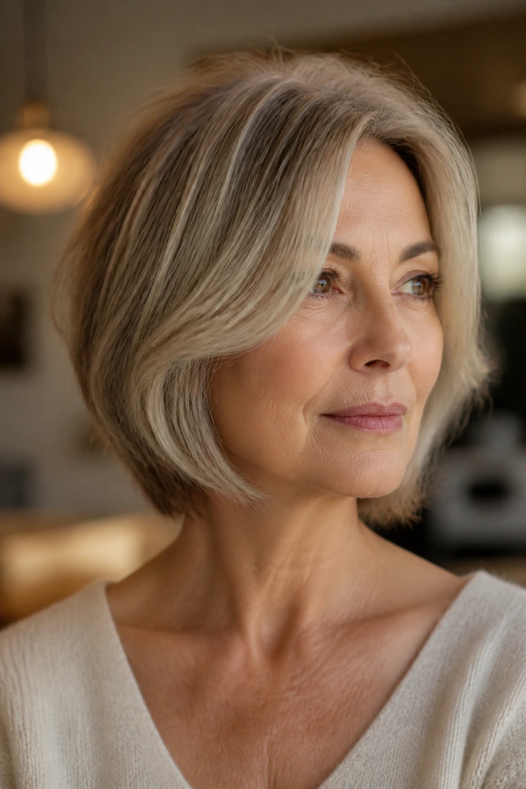 Close-up of woman with cheekbone curtain layers