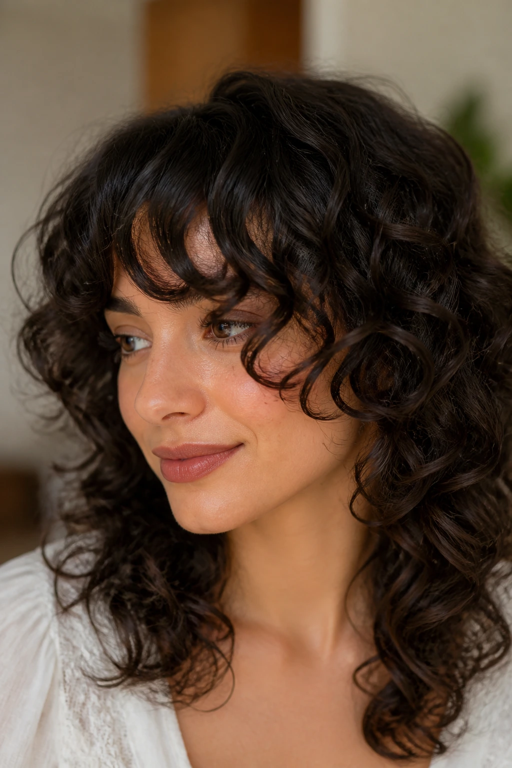 Close-up of front hair shape and weight illustrating cut geometry over styling products.