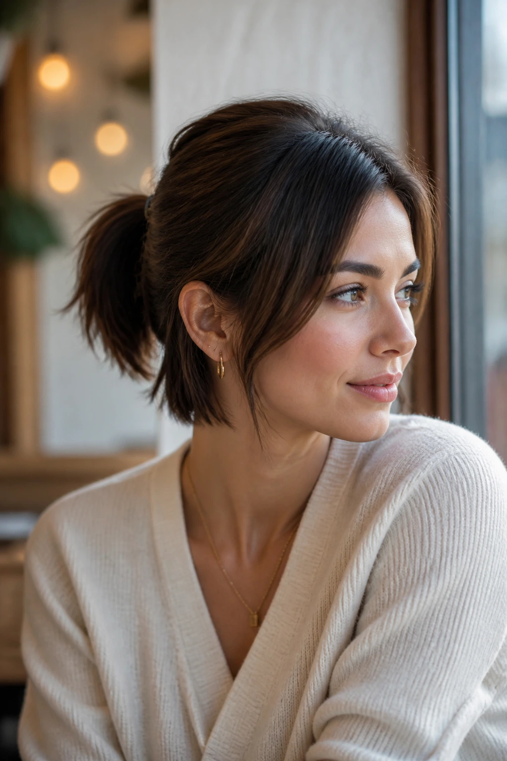 Portrait of a woman with a cute ponytail flattering an oval face