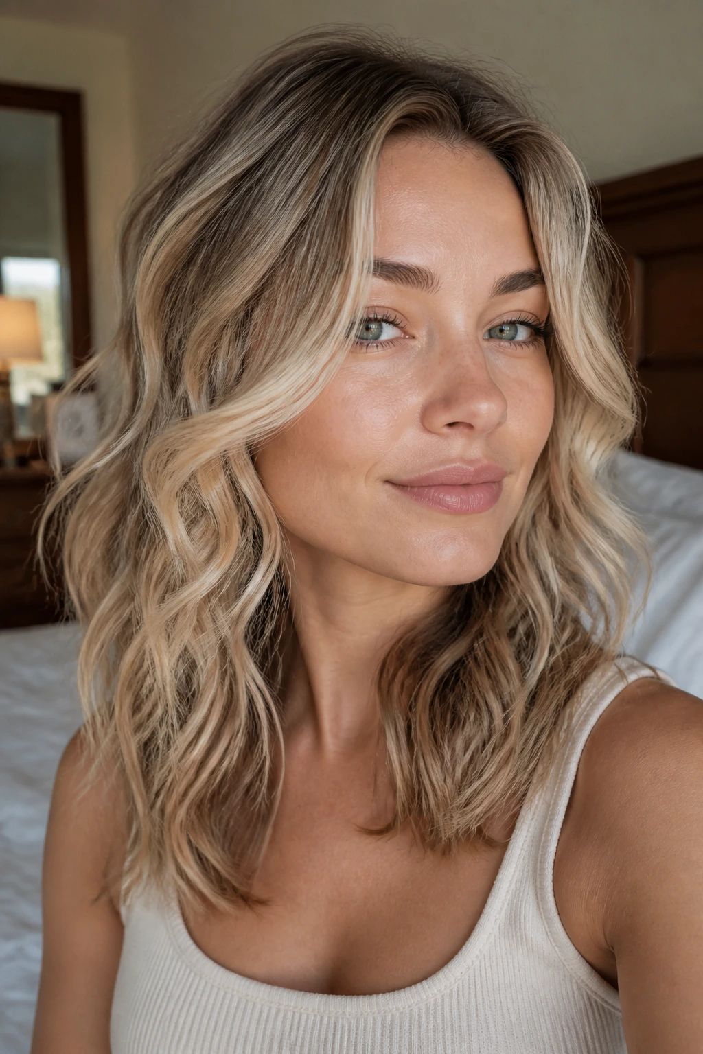 Real woman with day-two beach waves portrait