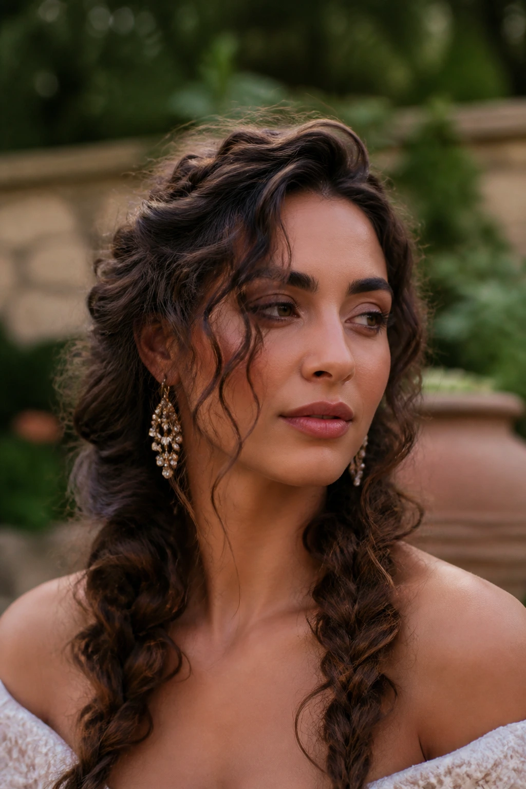 Close-up of a real woman with deconstructed braided waves outdoors