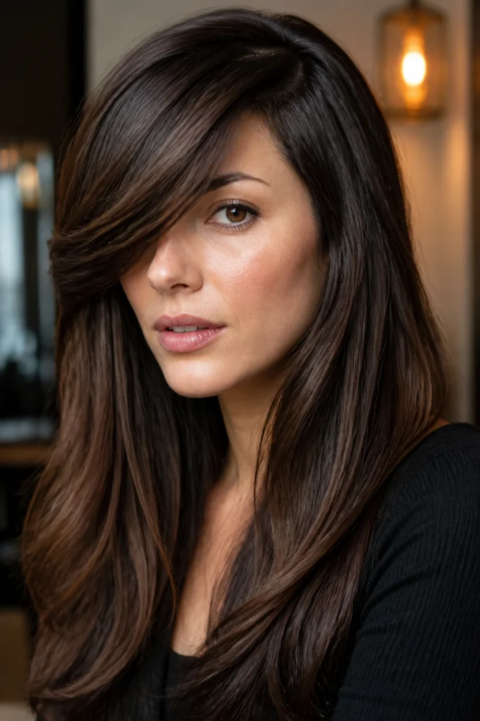25 Long Side-Swept Bangs for Long Hair with Thick Hair