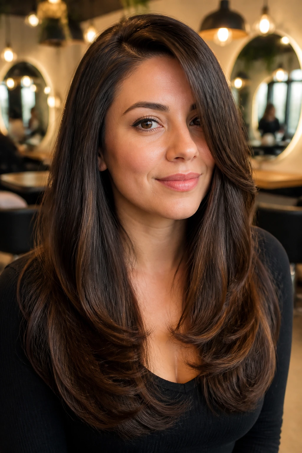 Portrait of a person with a deep side part and beveled ends