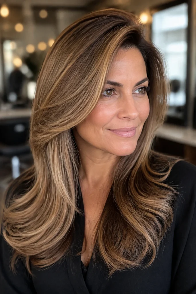 25 Fine Hairstyles for Round Faces with Caramel Highlights