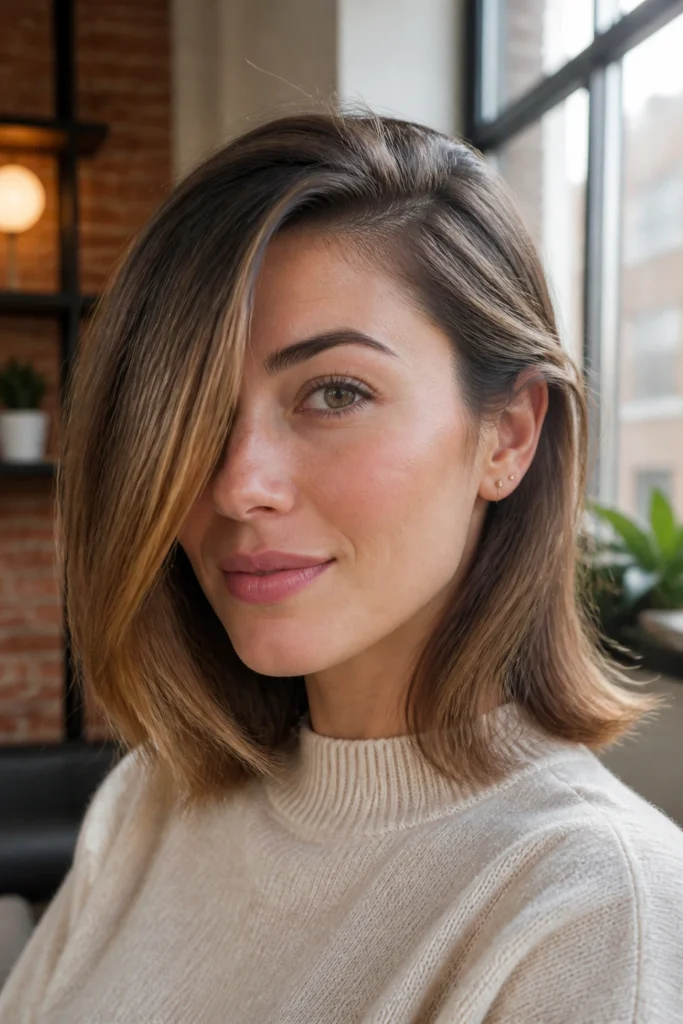 28 Long Side-Swept Part Layered Bangs for Fine Hair